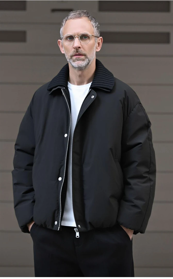 休闲翻领短款夹克羽绒服2025冬季新款潮流加厚夹克外套男潮流日系