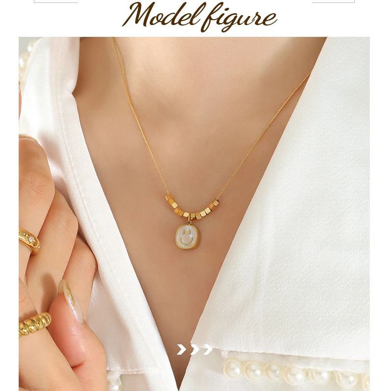钛钢项链 欧美笑脸贝壳吊坠项链女小众设计感气质03