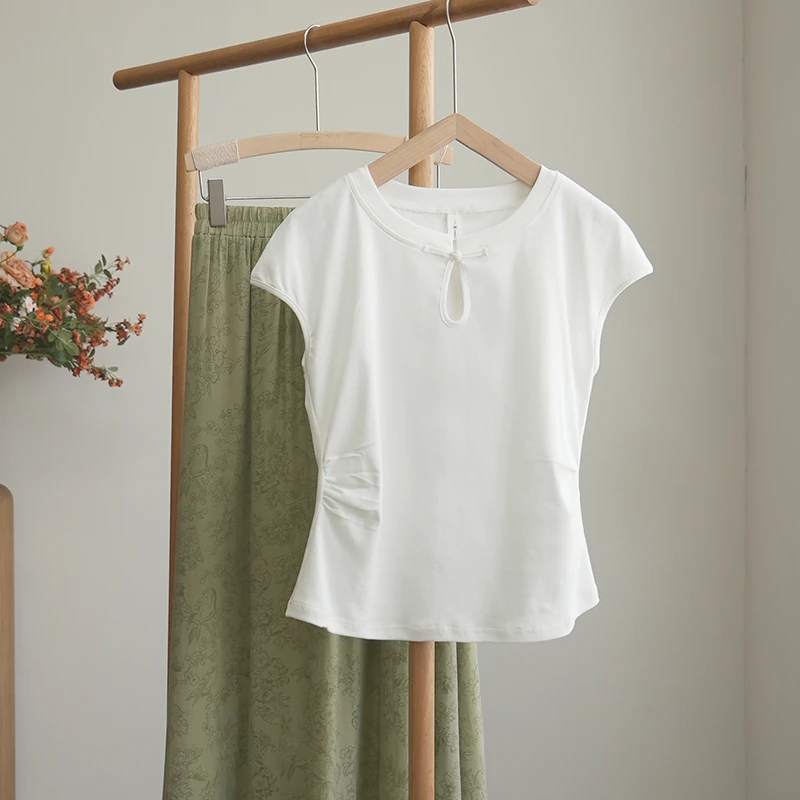 4604《初夏》原创设计感小众修身显瘦上衣新中式立领盘扣抽褶上衣