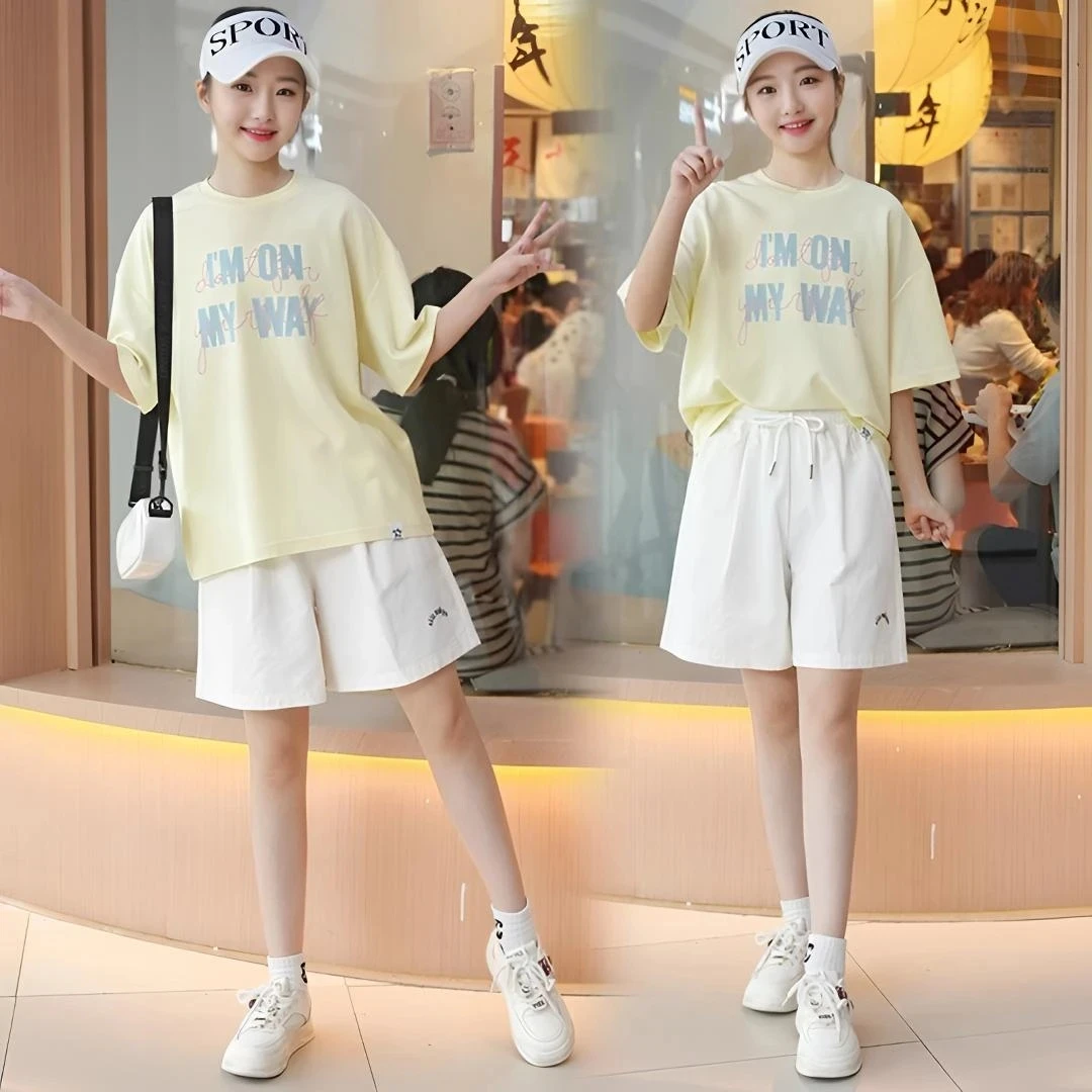 女童夏装套装2025夏季短袖新款休闲韩版时尚女孩中大童宽松透气