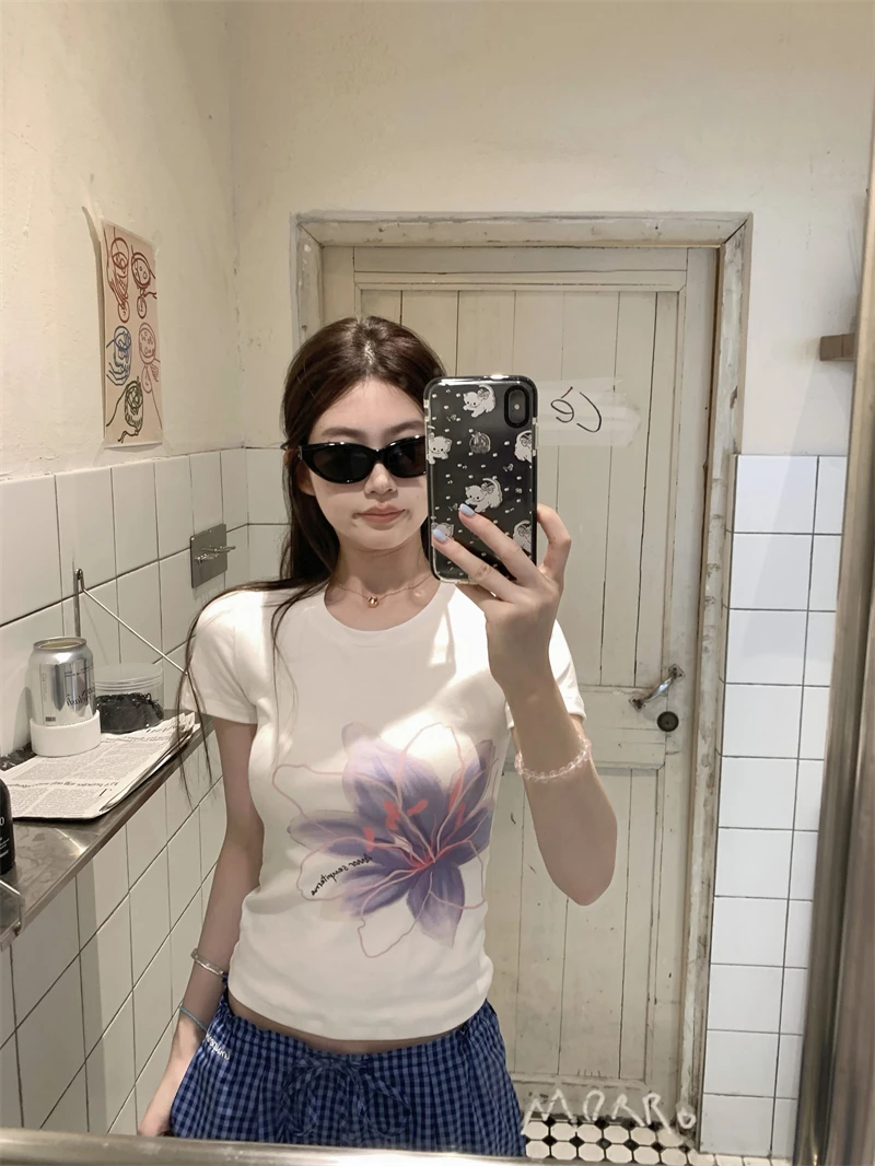 【OPENING自制】小兰花 甜辣晕染花朵印花修身短袖背心系列