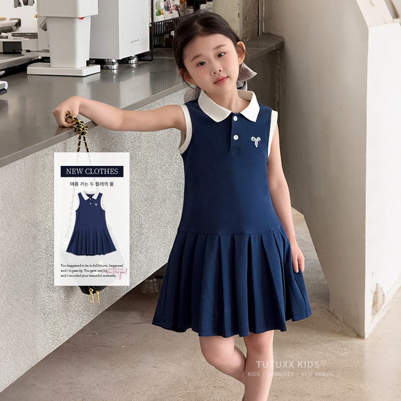【polo定律】女童连衣裙2025新款儿童夏装简约无袖背心裙GBXQ296