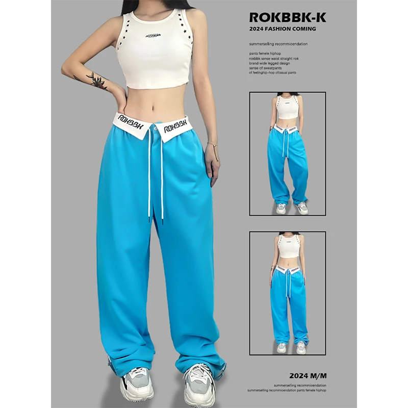 ROKBBK-K/布韩街舞潮牌刺绣翻腰jazz长裤女爵士跳舞运动裤