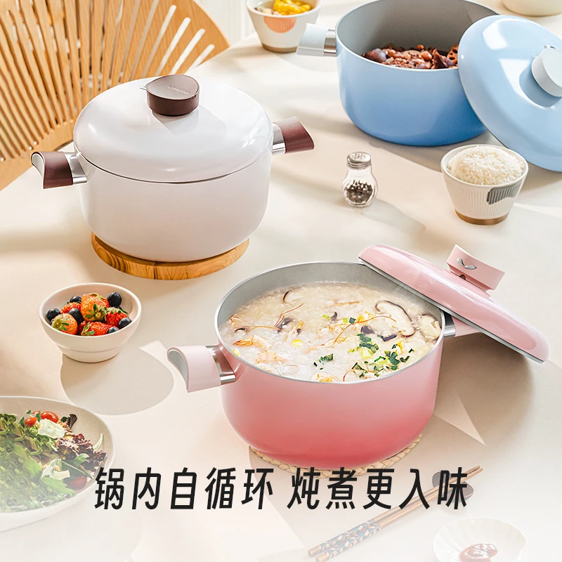 灵菲尔淘气锅24cm家用电磁炉汤锅不粘锅大容量双耳炖煮锅加厚铝锅