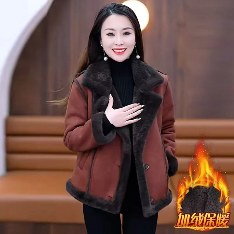 秋冬厚外套皮毛洋气加绒加厚保暖短款宽松韩版仿兔绒风衣冬季3311