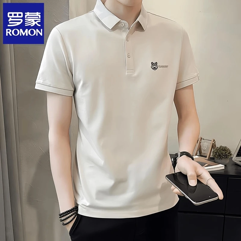 Romon/罗蒙高端Polo衫男士夏季薄款商务休闲百搭翻领短袖T恤修身
