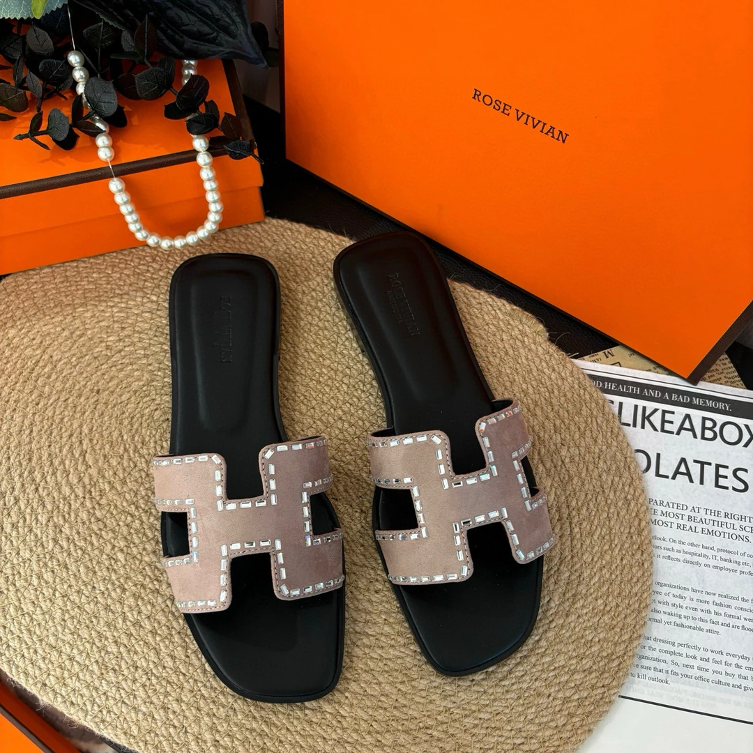 【LANFEIER】水钻方头H型一字拖鞋女908-12