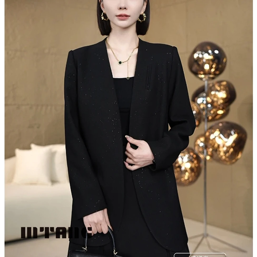 【暗夜星河】2025春秋新款西装外套女时尚气质休闲极简风微闪西服