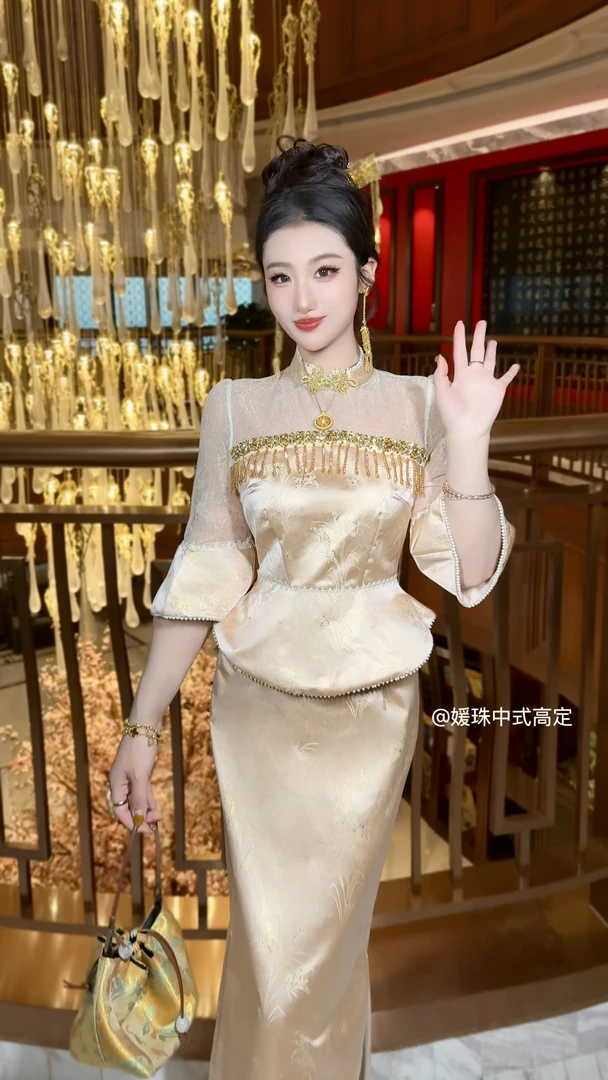 【媛珠 金鸾玉女】重工提花贵气新中式收腰显瘦套装上衣+半裙轻奢