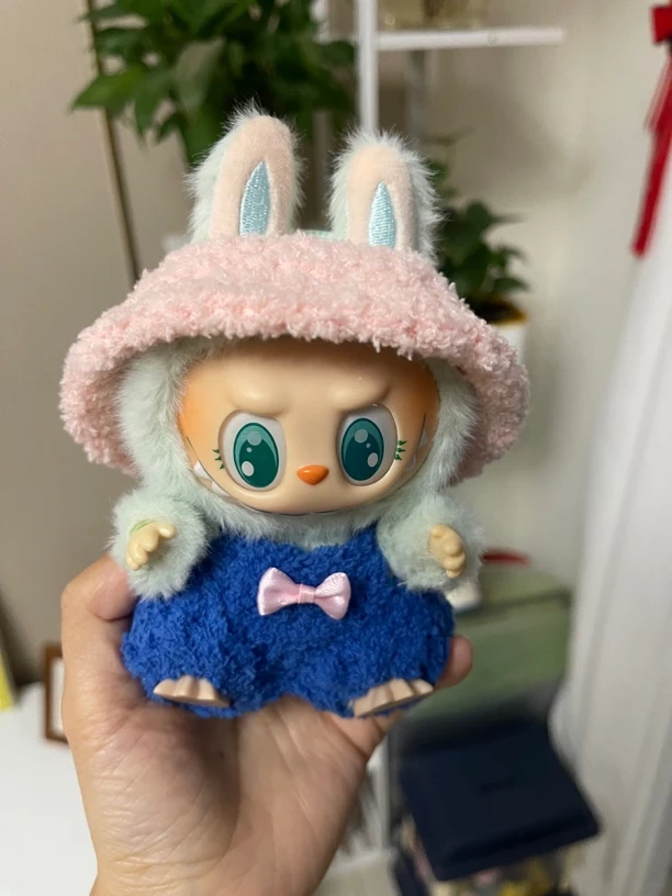 泡泡玛特LABUBU拉布布坐坐派对搪胶挂件17厘米15cm马卡龙玩偶衣服