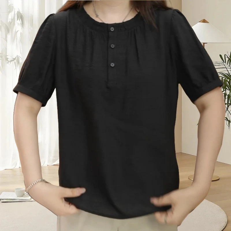 2025夏季新品薄款时尚洋气小衫宽松显瘦休闲上衣时尚减龄短袖衬衫