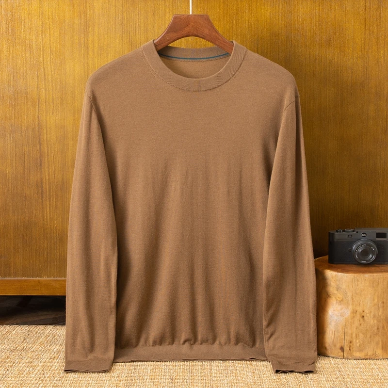 15.5微米超细超薄毛衣18针精纺羊毛衫男士圆领100%美丽诺羊毛打底