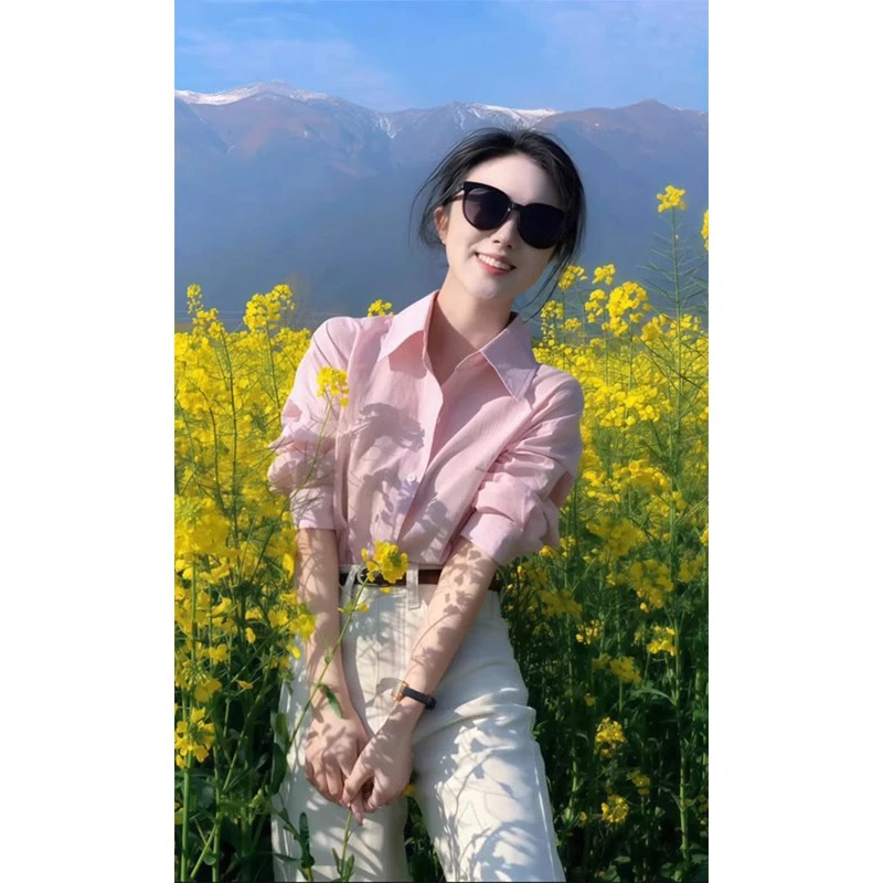 粉色高级感轻奢减龄洋气衬衫上衣2025夏季新款春装防晒小衫衬衣女