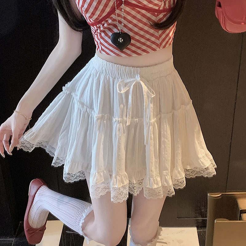 白色法式芭蕾蓬蓬蛋糕裙女2025秋季荷叶边短裙高腰a字蕾丝半身裙