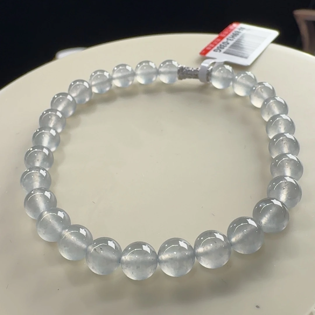 翡翠未镶嵌手链高冰黑钢单圈卡6mm