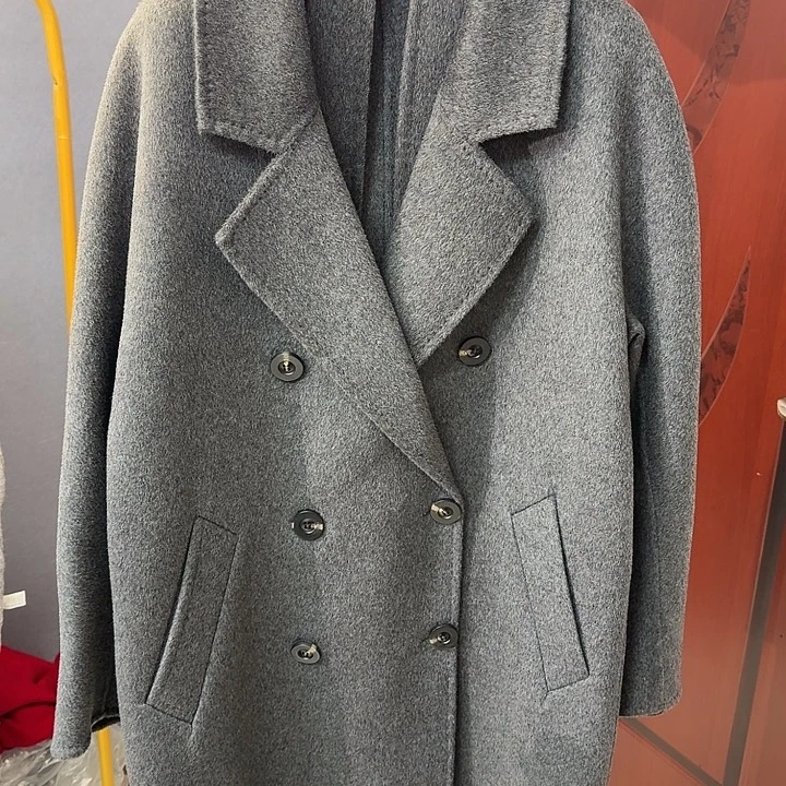 101801深灰色100%美丽诺羊毛大衣