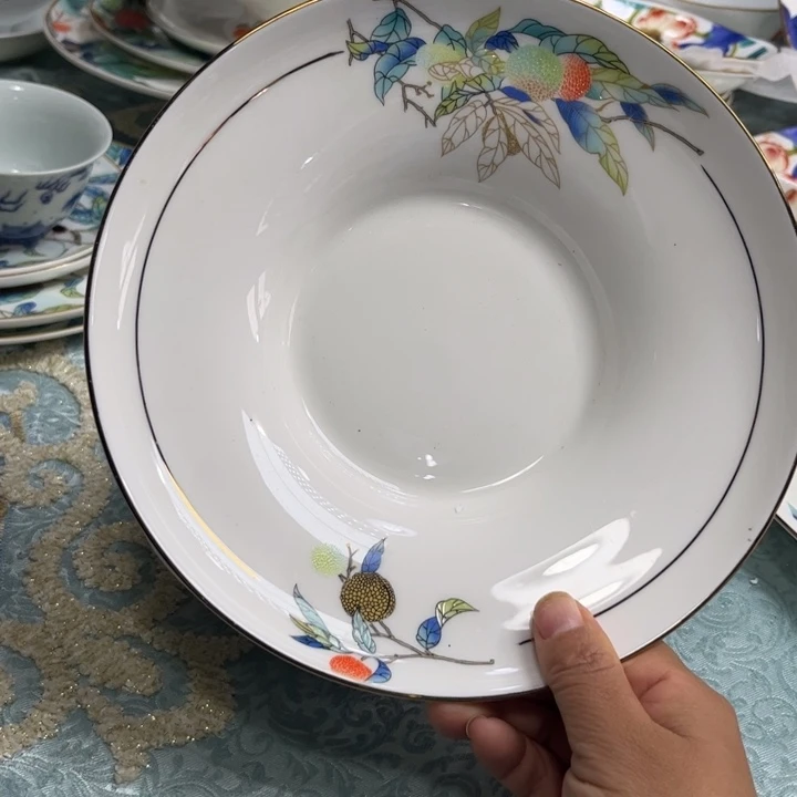 感***心瓷片荔枝草帽深盘两个