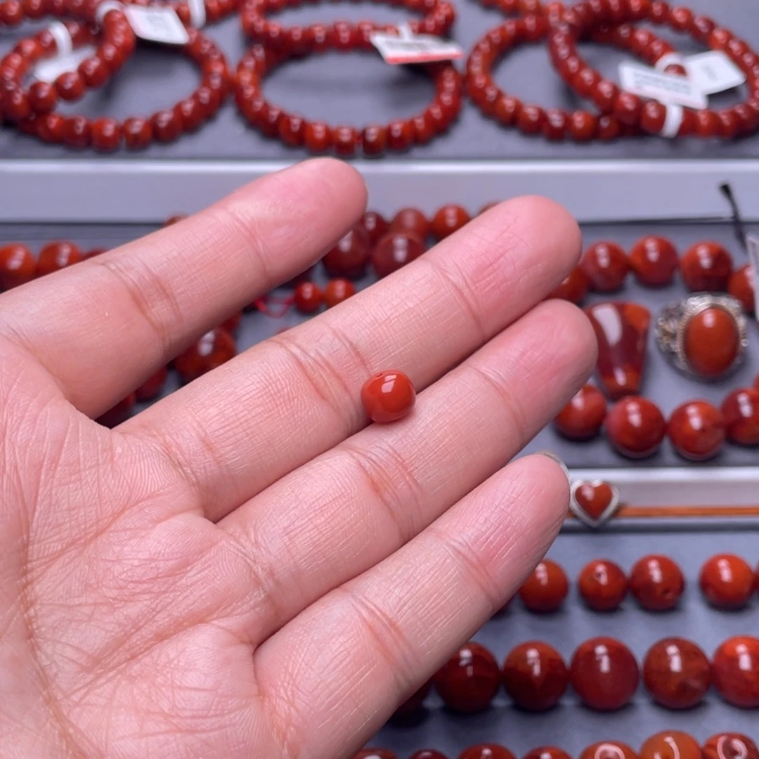落***地南红玛瑙未镶嵌配珠8mm瓦西柿子红老型单珠