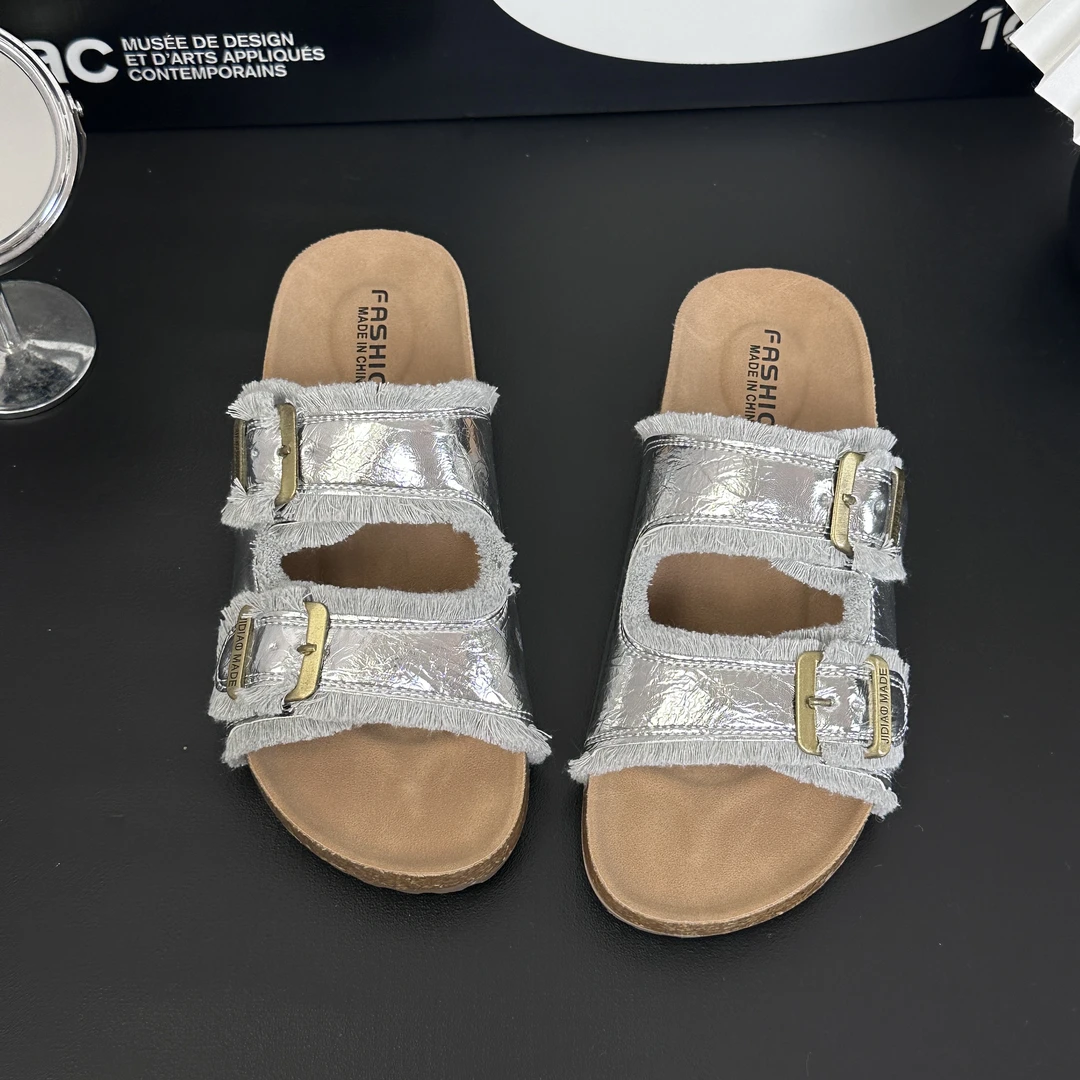 少女风一字拖鞋百搭女露趾流苏凉鞋休闲厚底耐磨民族风时尚裙子