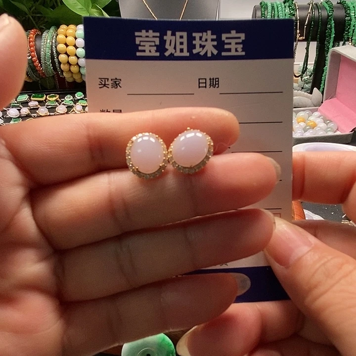 翡翠银S925镶嵌耳饰银*?紫蛋耳钉