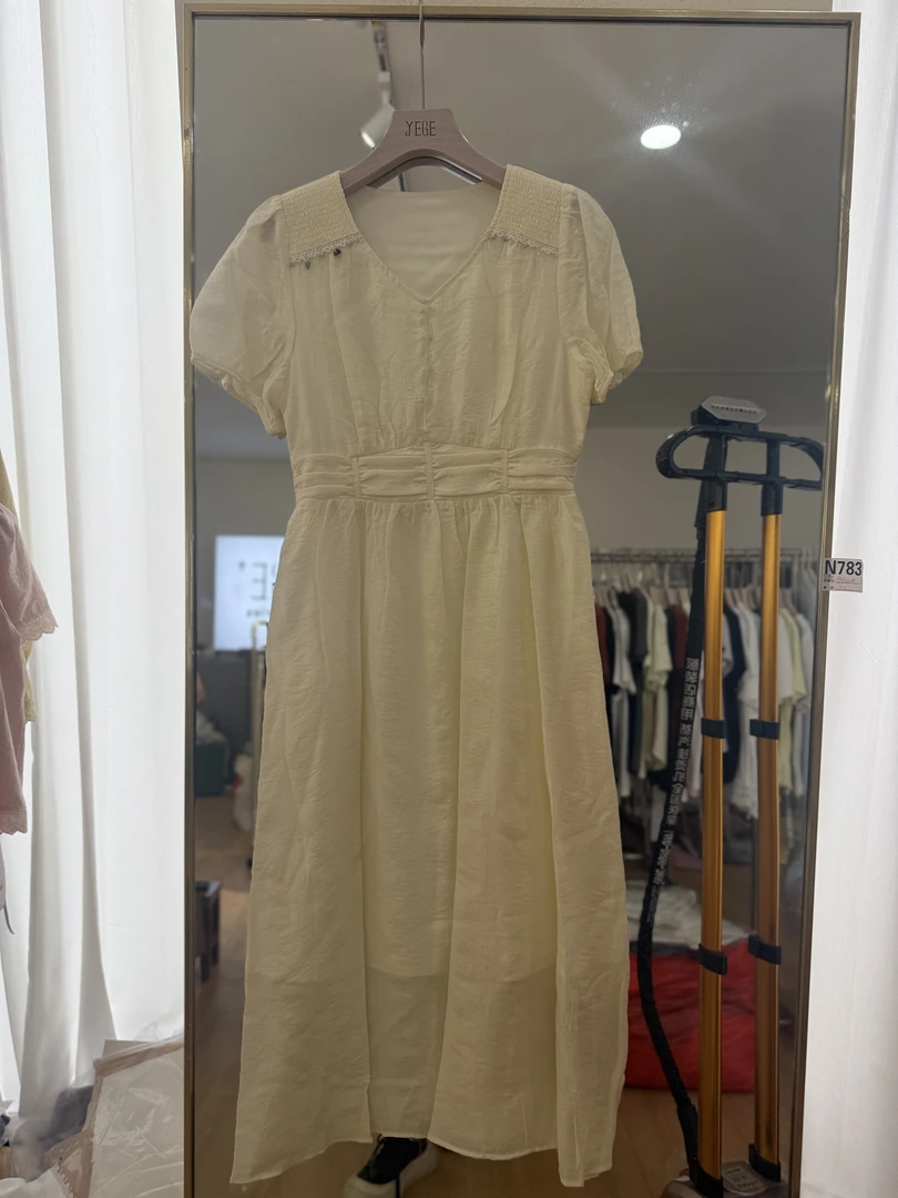 5156 小V领收腰连衣裙