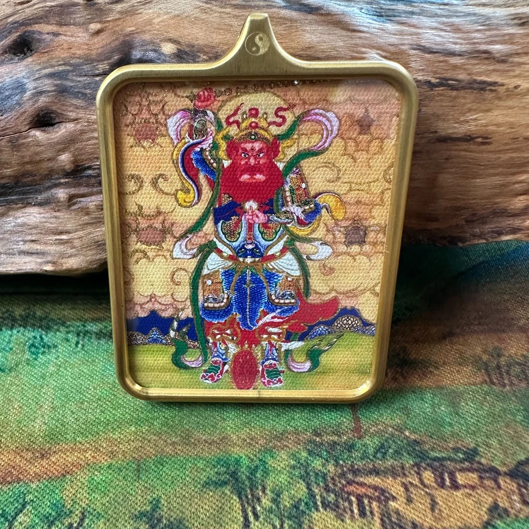 钛钢吊坠 王灵官手工雕刻编绳描金吊坠吊牌钛钢走流程坠链不含链