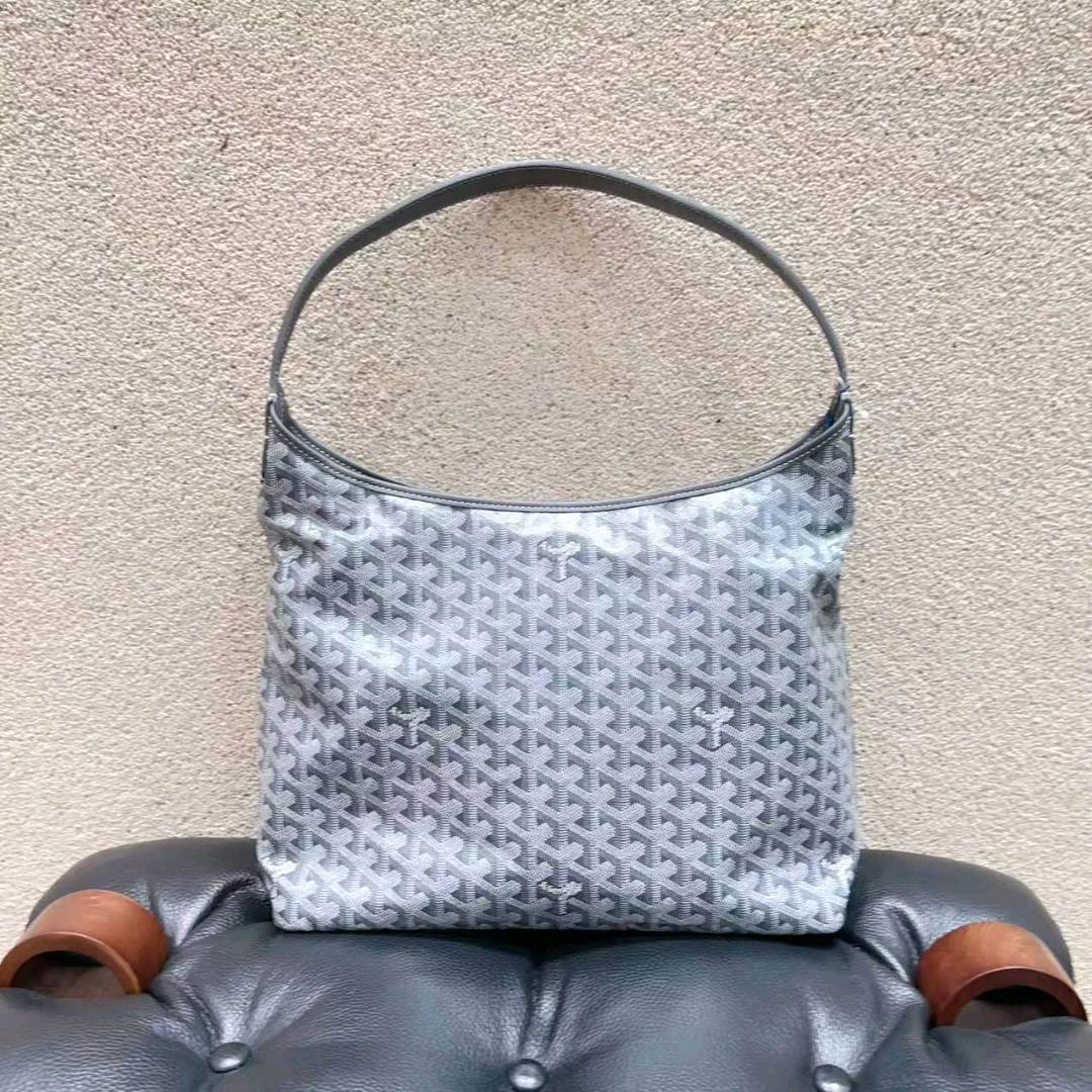 99新 Goyard Boheme Hobo 托特包 灰色 老花 涂层帆布拼牛皮/箱包