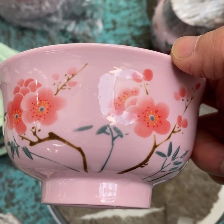 摆件陶瓷红稀土翠竹4.5寸碗