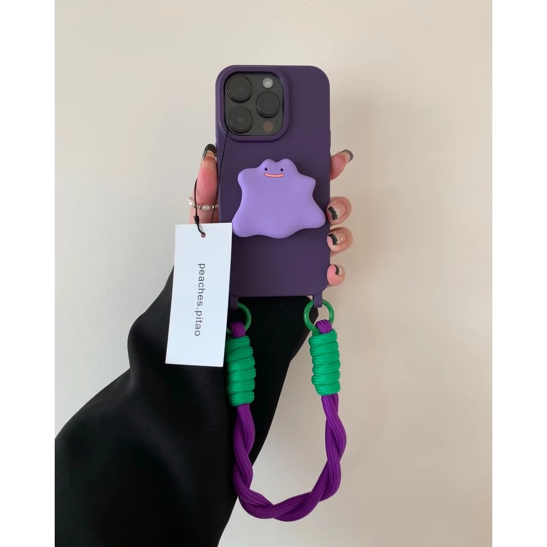 赵露思同款支架斜跨绳苹果15手机壳简约高级紫纯色iphone13promax