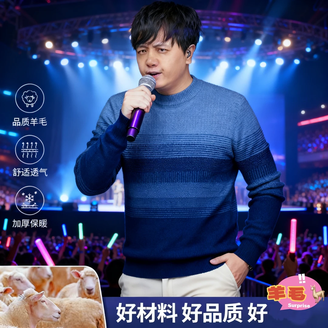 高档绵羊毛100％绵羊毛品质羊毛衫抖音视频郑源同款原版毛衣男女