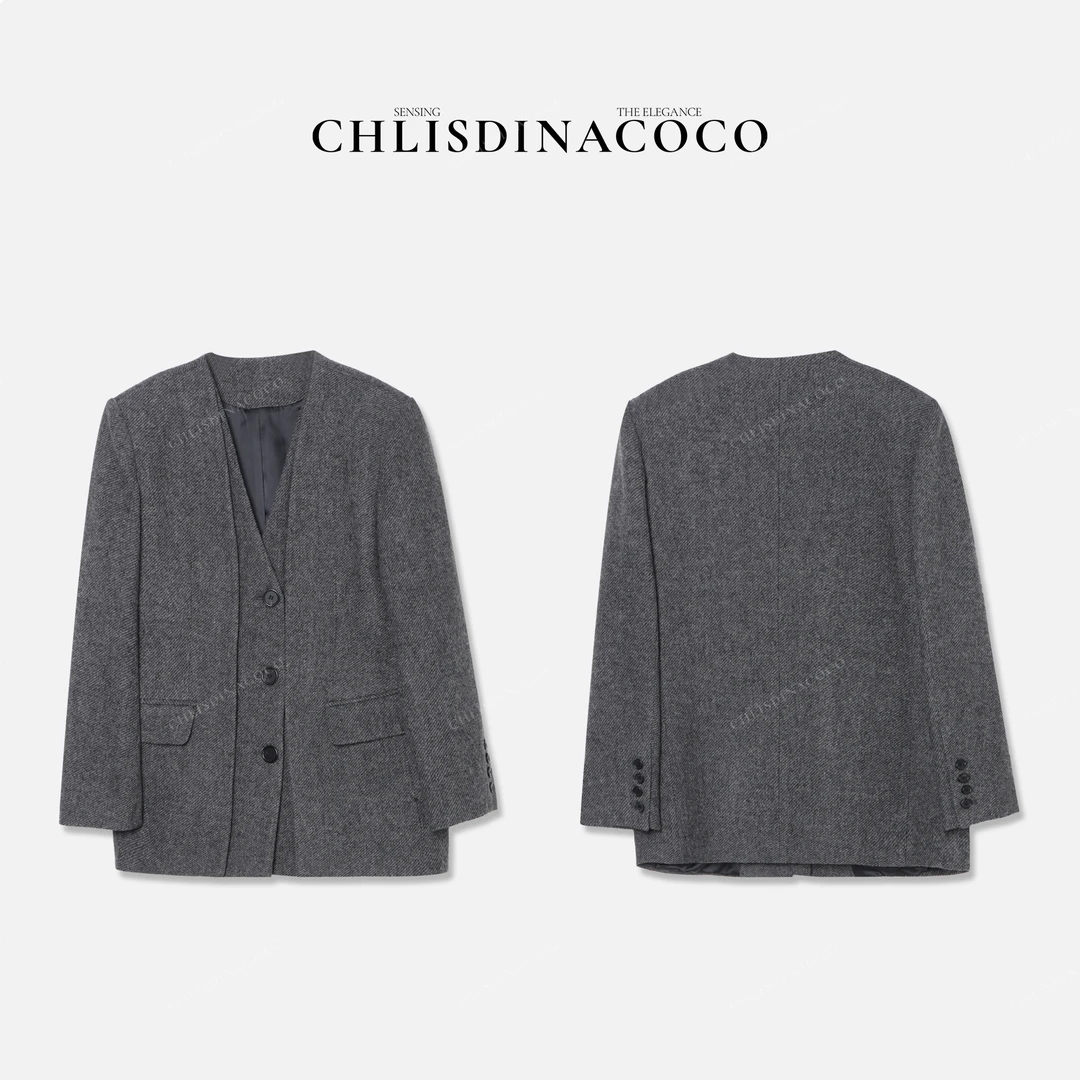 AR丨"妗梓飨篱"时尚假两件扣子西装外套C01945WT243