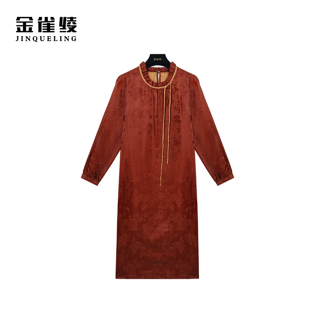 【金雀绫】 新款红云纱高端私定款花领香云纱连衣裙B23098