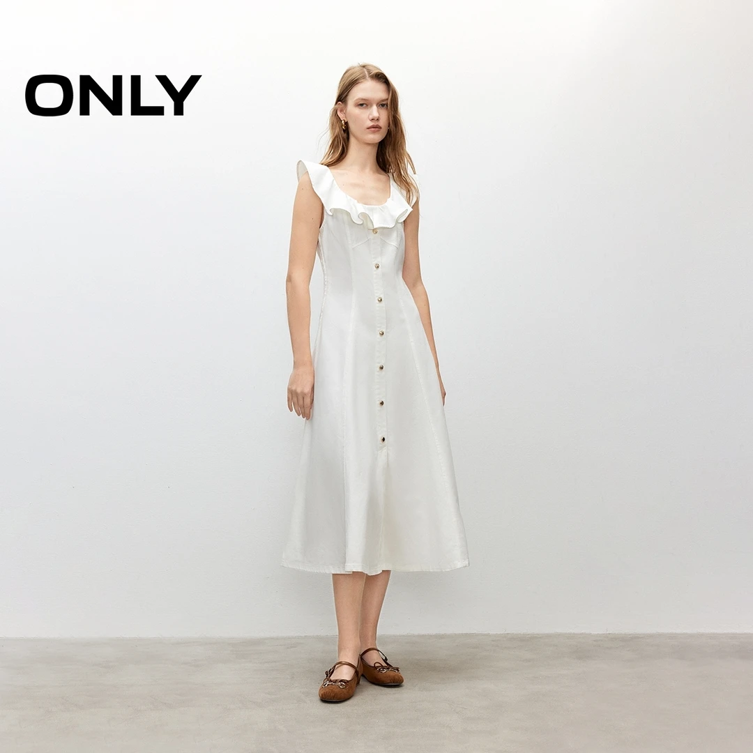 ONLY夏季”飞袖荷叶领“牛仔裙连衣裙女纯欲休闲设计感|125242007