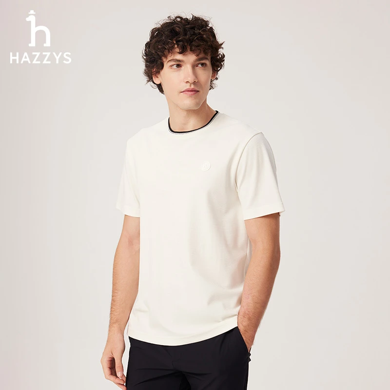 【商场同款】Hazzys哈吉斯夏季男士休闲短袖T恤衫圆领时尚男装上衣