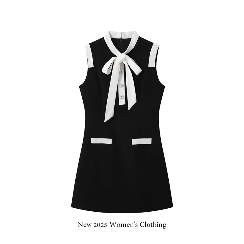 ONE夏季新款黑白拼色绑带时尚连衣裙/1287
