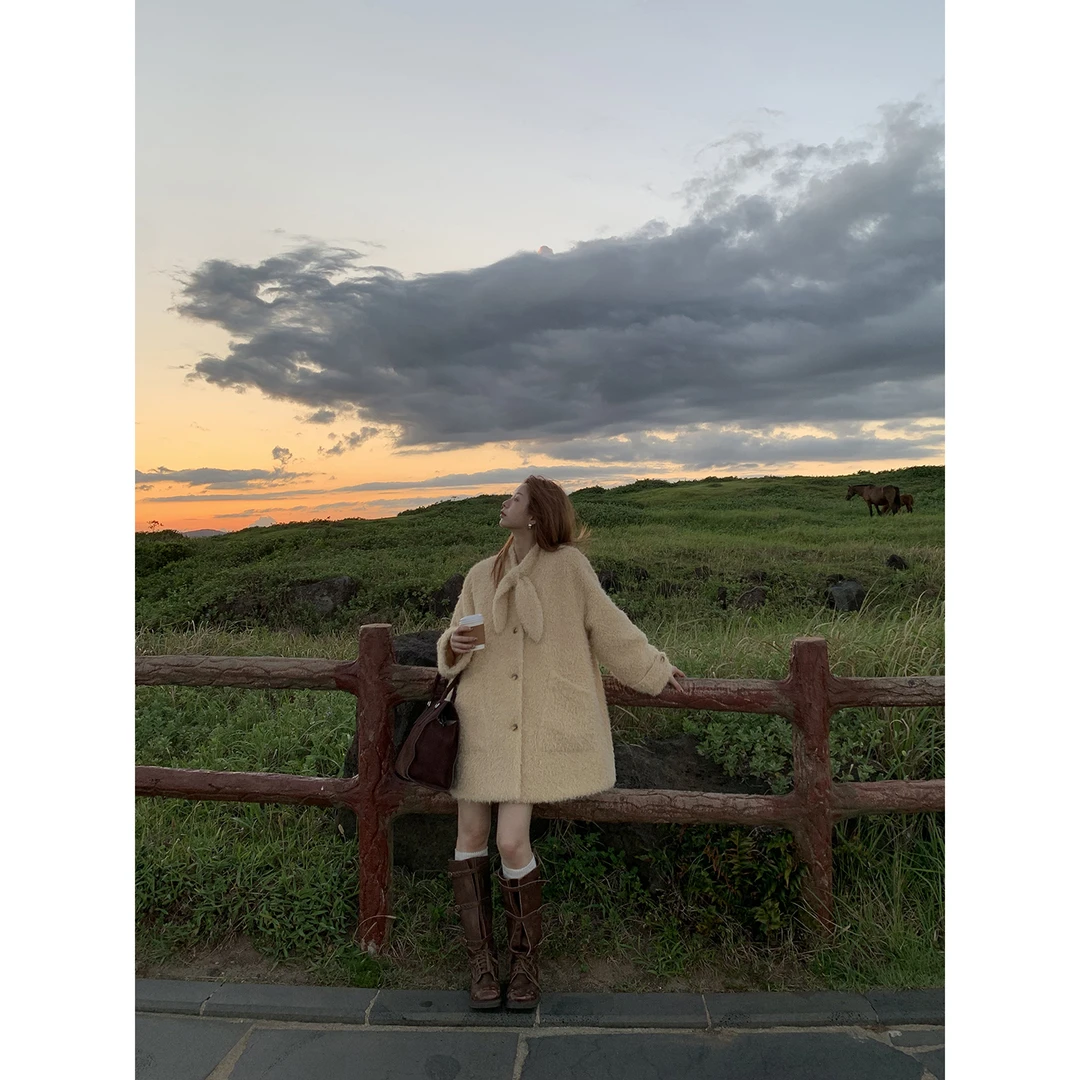 【暖炉烤茶】秋冬韩系甜美糕糕毛宽松HC毛呢外套254Y3725