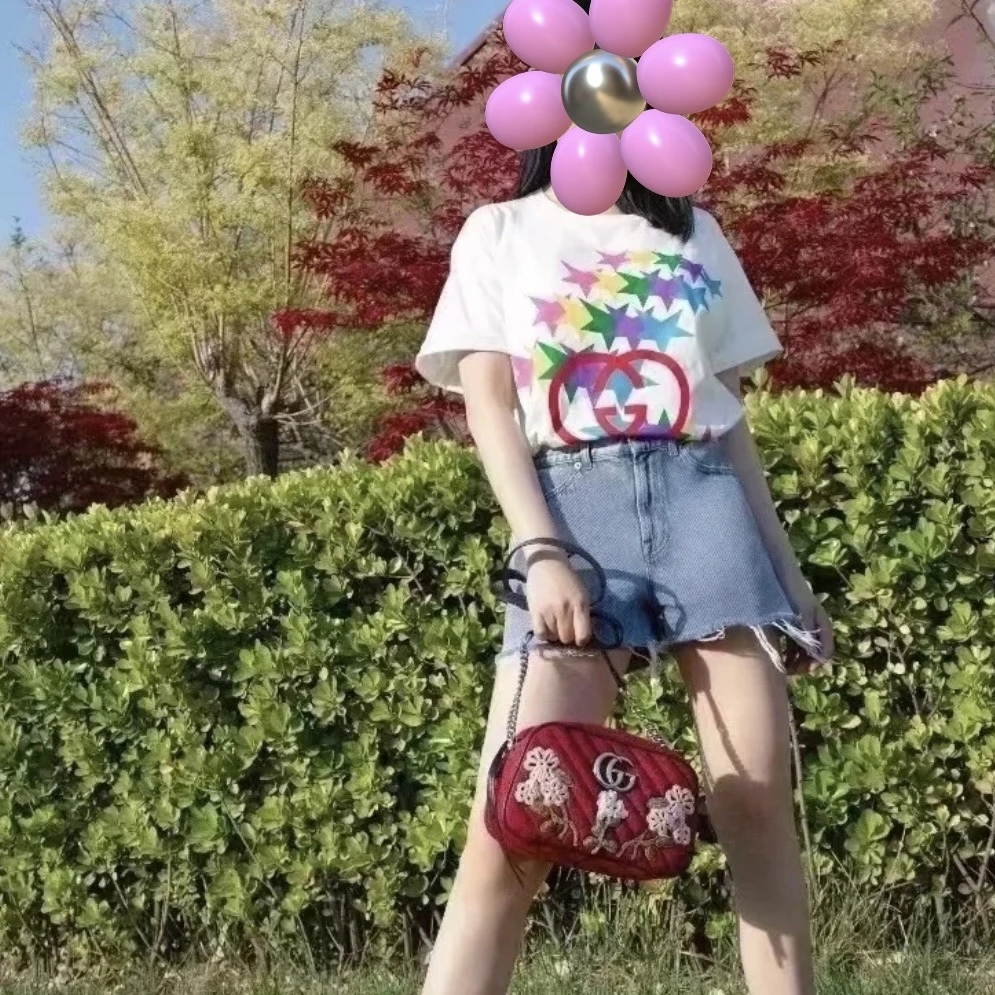 95新 GUCCI/古驰 010929 圆领双G星耀印花短袖T恤 L码