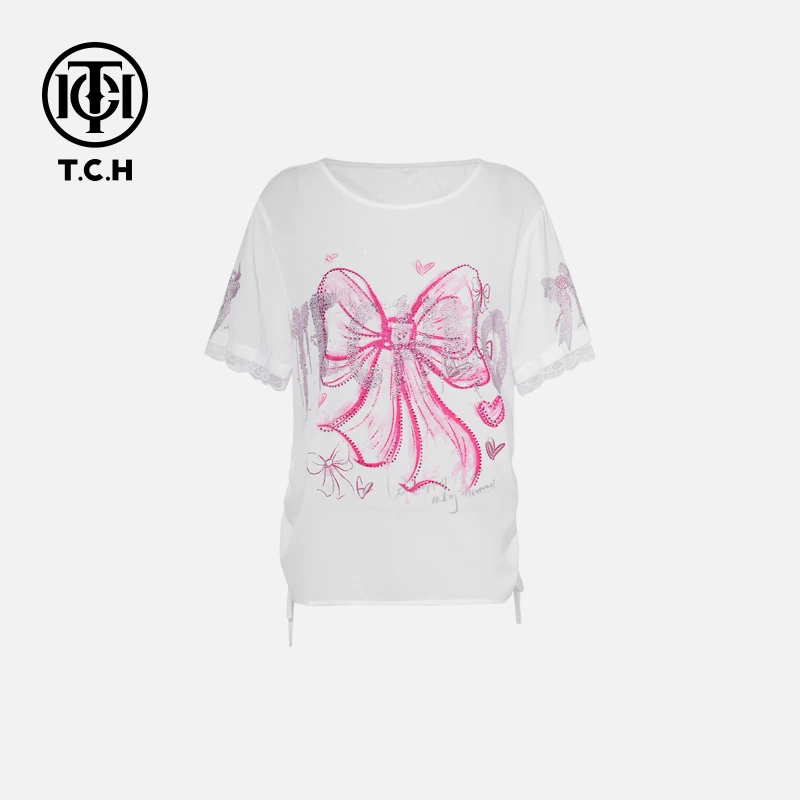 TCH烫钻工艺新时尚淑女百搭新潮流T恤女T75B10E5011轻奢tch