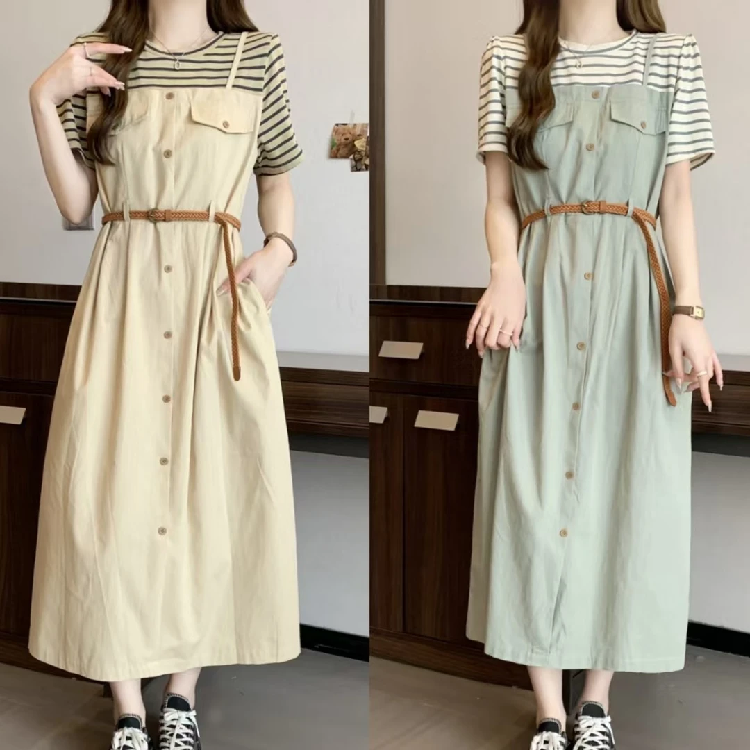（80-200斤）夏季新款法式拼接设计感裙子减龄显瘦假两件连衣裙1854