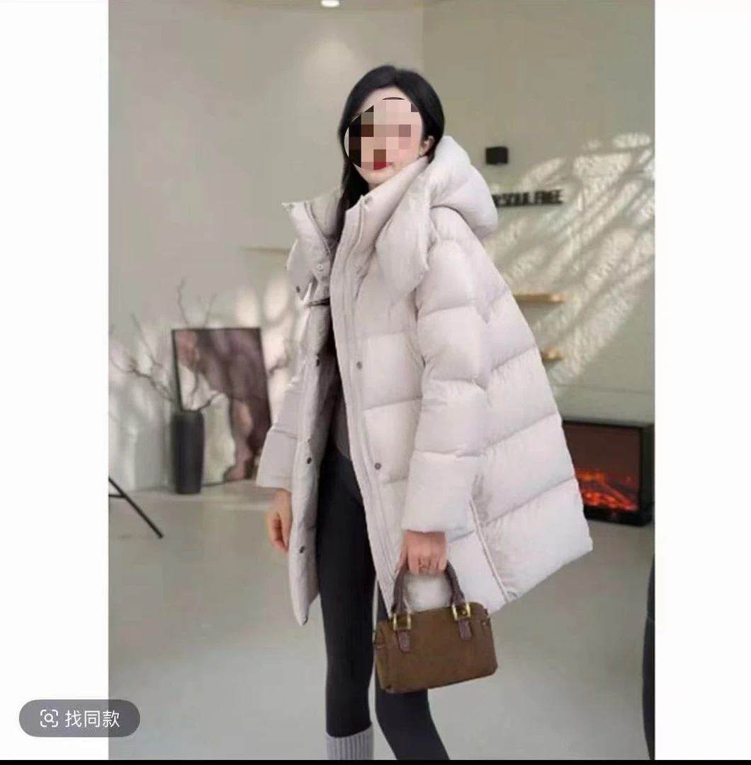 泡芙连帽300g及以上（含）厚款中长款羽绒服