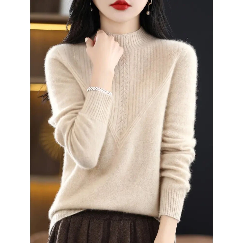 【工厂直销】100%羊毛衫一线成衣钻石花型百搭长袖女