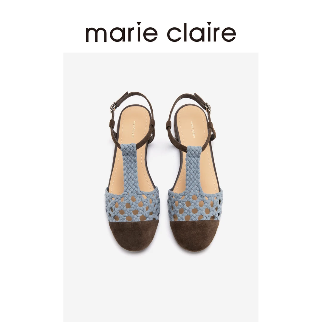 MC女鞋丹宁baby蓝玛丽珍25夏编织后空小众单鞋marieclaire女鞋