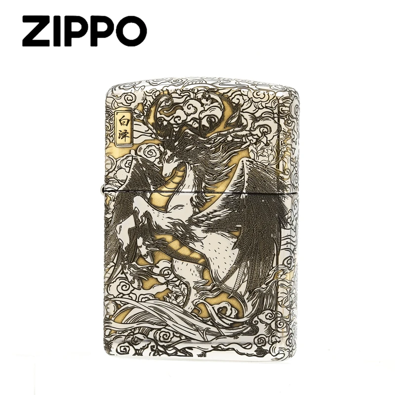 ZIPPO正品打火机/白泽-金冰双色盔甲五面雕刻DY9902DK【阿明】