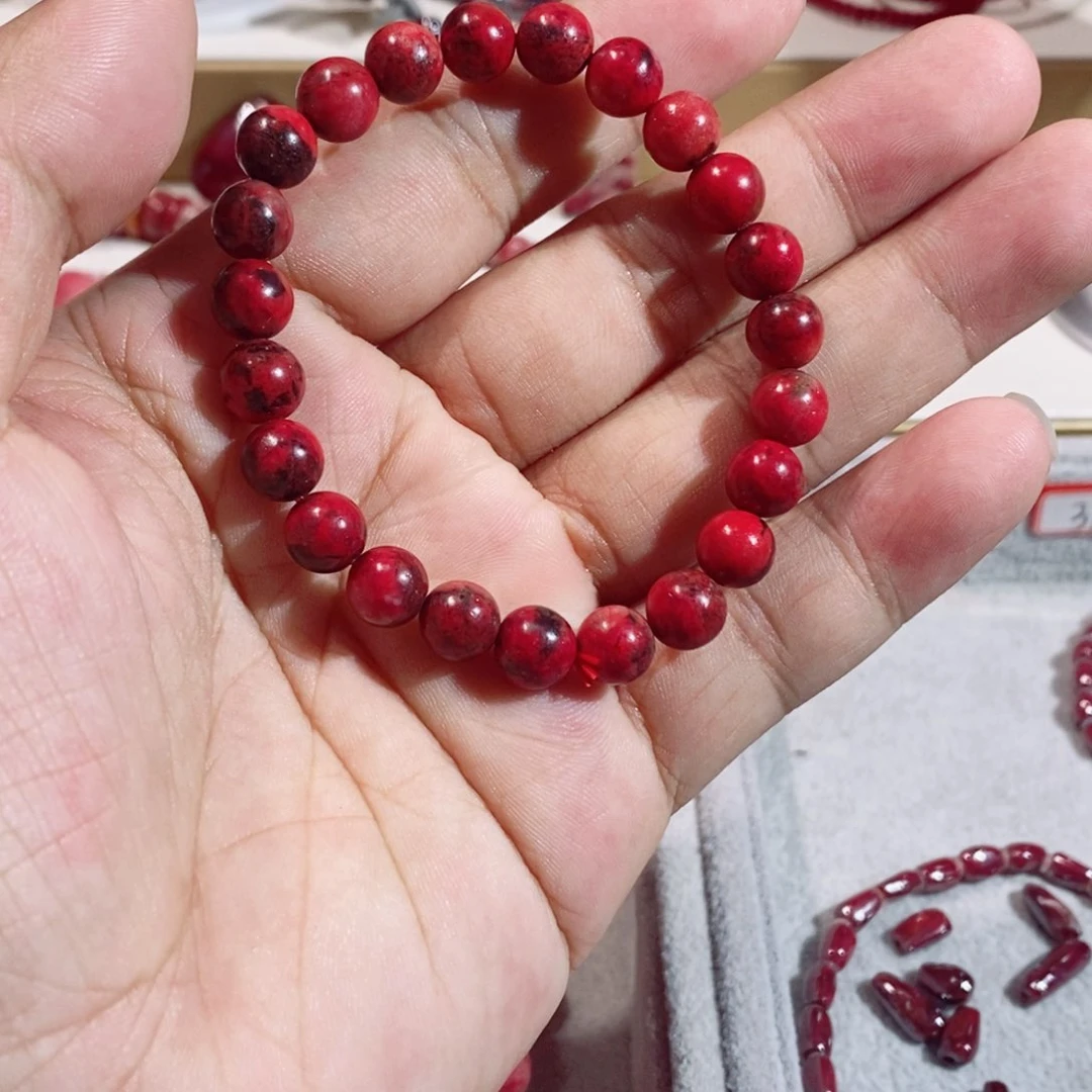天然辰砂黑红玉化手串