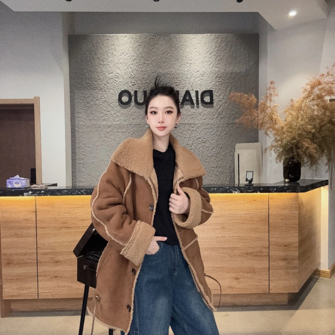 「然然服饰」2024冬季新款天然皮毛一体保暖修身女士外套-33186