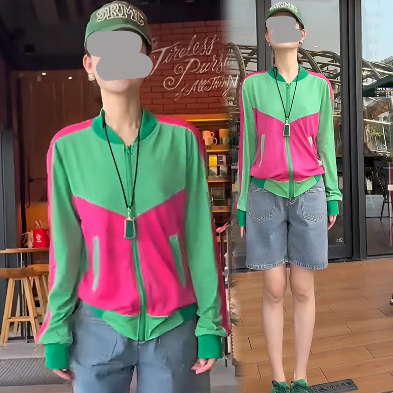 欧洲站拼色短外套女韩版宽松2025夏季洋气潮ins炸街棒球服防晒衣