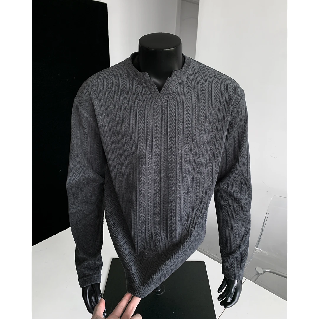 复古潮流麦穗v领重磅长袖t恤男秋季cleanfit潮牌高级感内搭打底衫