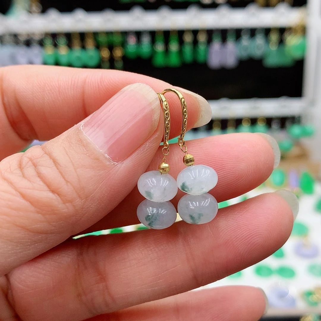 翡翠耳饰18K金镶嵌的