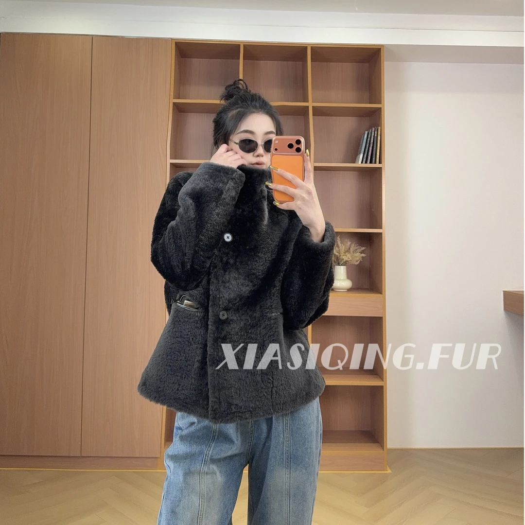 【晴晴推荐】XIASIQING｜25FW 1026 新款晨夜灰拉贡皮毛一体皮草外套
