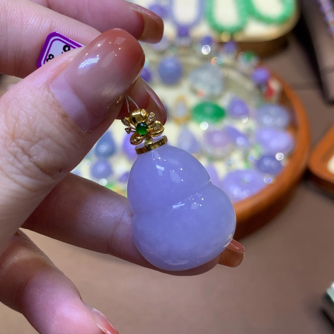 翡翠18K金镶嵌吊坠(不含链)缅甸天然A货翡翠